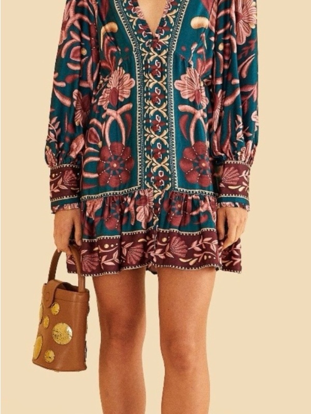 FARM Rio Teal Seashell Tapestry mini dress